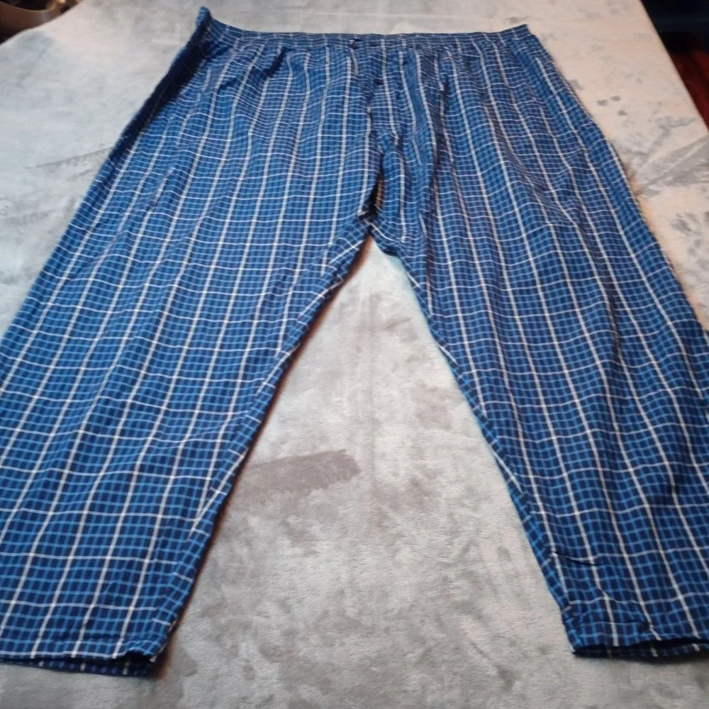 Hanes Mens Sleepwear 4XL Blue Plaid Woven Pajama Set Long Sleeve Shirt Pants NEW
